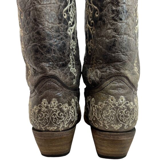 Corral Wedding Big Floral Embroidered Snip Toe Boots Brown/Bone Size 9.5 - Picture 12 of 16